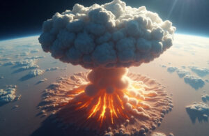 Imagen ficticia de una explosión nuclear en la tierra vista desde el espacio. IA advierte de destrucción mutua en caso de una guerra nuclear entre India y Paquistán
